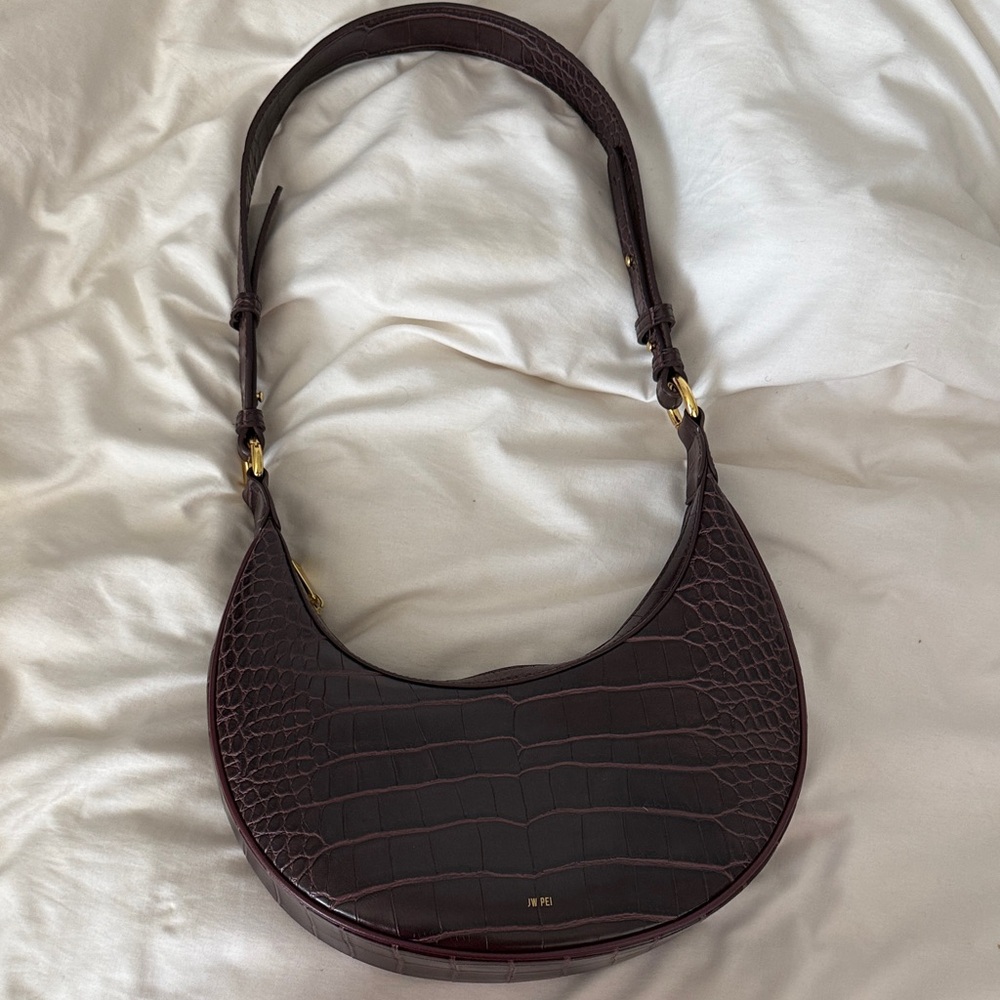 JW PEI Chocolate Croc-Embossed Shoulder Bag